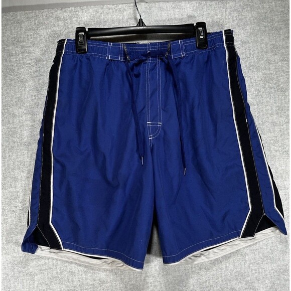 SPEEDO Men Med M Swim Trunks Water Shorts Mesh Lined Blue Black White 9” inseam - Picture 1 of 8